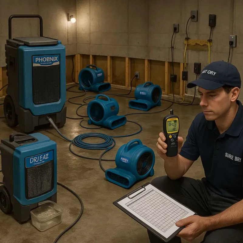 Structural Drying and Dehumidification process in Pedley, CA